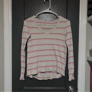 White Long Sleeve with Brown & Pink Stripes
